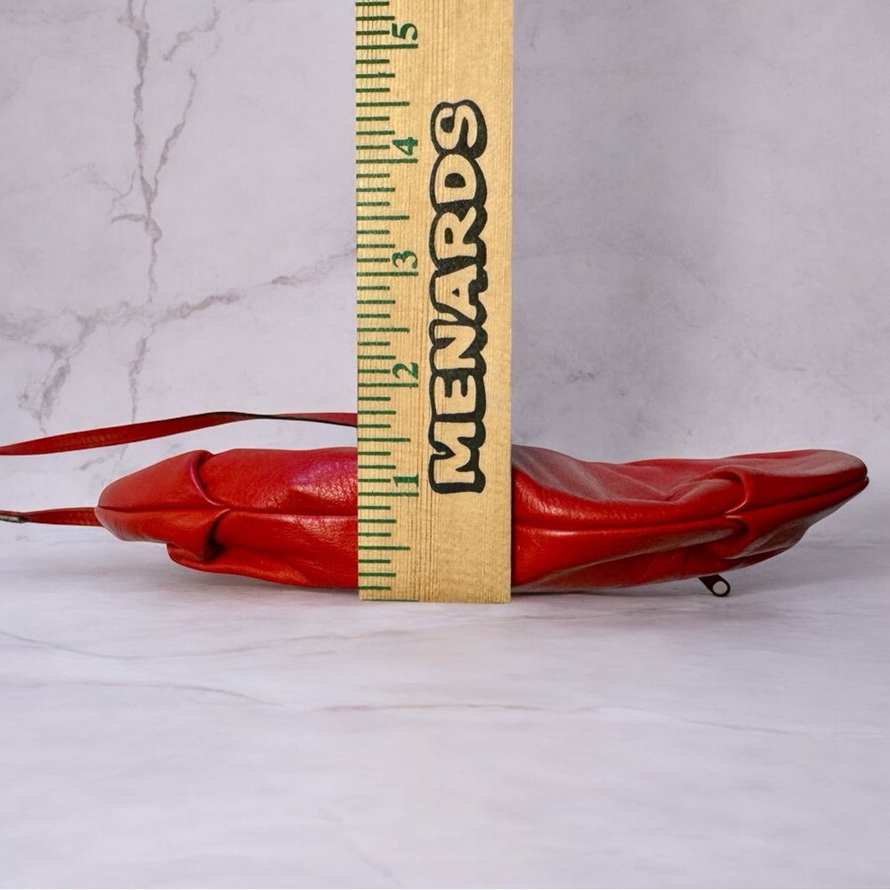 VINTAGE Purse Red Genuine Leather Crossbody / Shoulder 80s 90s Hobo Bold Spirit - Picture 12 of 14